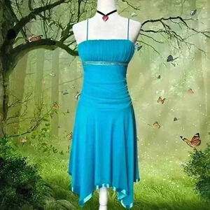 Y2k 90s Vintage Blue Sequin Asymmetrical Dress by City Triangles Size M